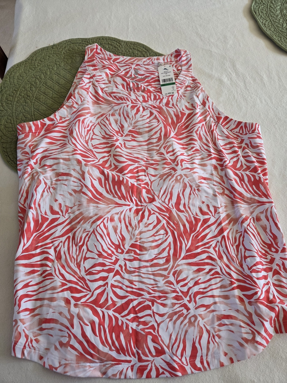 Tommy Bahama Sun Shelter Coral & White Printed Tee, Workout, Swim, Sun...NWT - Picture 2 of 3